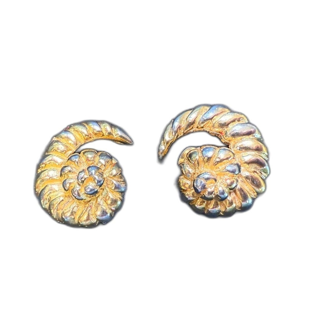 Rare Vintage Kenneth Jay Lane Nautilus Clip-On Earrings